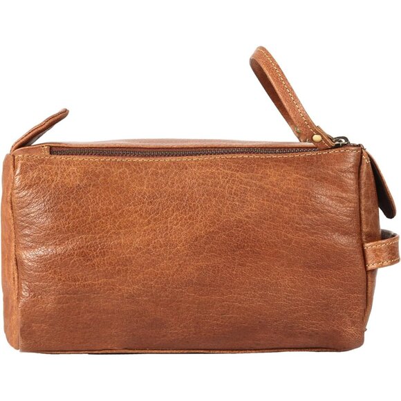 Unisex Chicago Tan Premium Buffalo Leather Toiletry Bag Travel Shaving kit - Picture 3 of 9